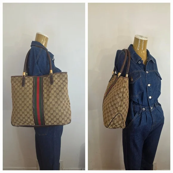 ✨️GUCCI GG Canvas Web Sherry Line Tote Bag - Picture 1 of 16